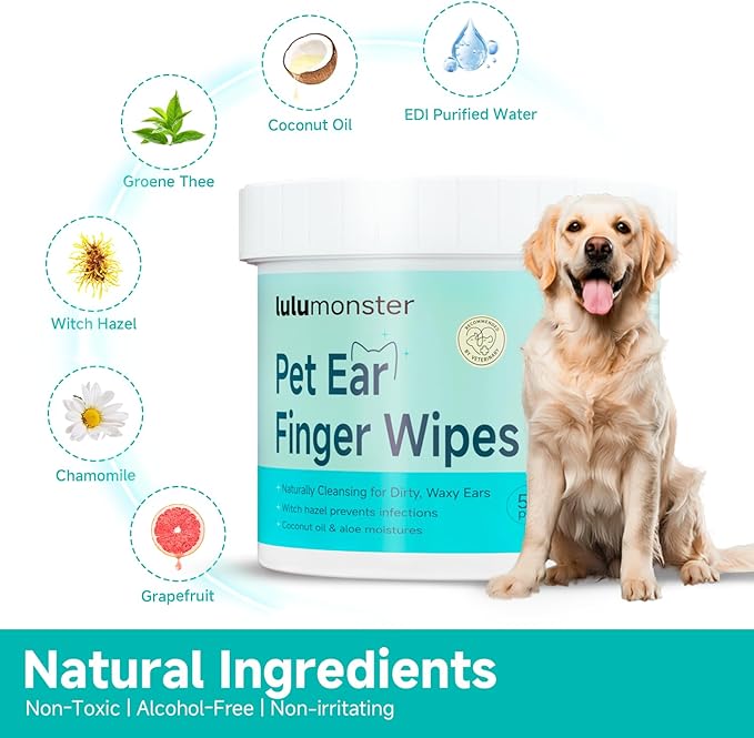 Ear Cleaner Finger Wipes for Dog &amp; Cat [Finger Casing Design][Pet Ear Wipes with Tweezers] for Controlling Ear Infections and Ear Odor Reduce ear wax buildup Natural Ingredients Dog Ear Wipes
