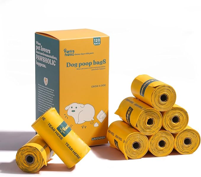 Dog Poop Bags Rolls Cornstarch Based Thickened&amp;100% Leak Proof Dog Waste Bags -120 Count 8 Rolls - Doggie Poop Bag for puppy and Big Dogs(Lavender)