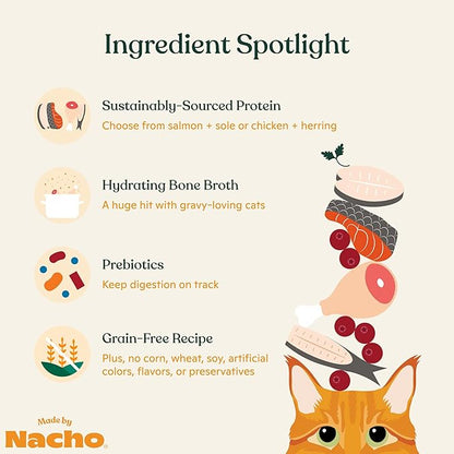 Made by Nacho Pate Wet Cat Food Variety Pack, Chicken &amp; Herring and Salmon &amp; Sole, 3 Ounce Cans, Grain-Free Canned Pet Food, Bone Broth Infused for Hydration, 12 Pack