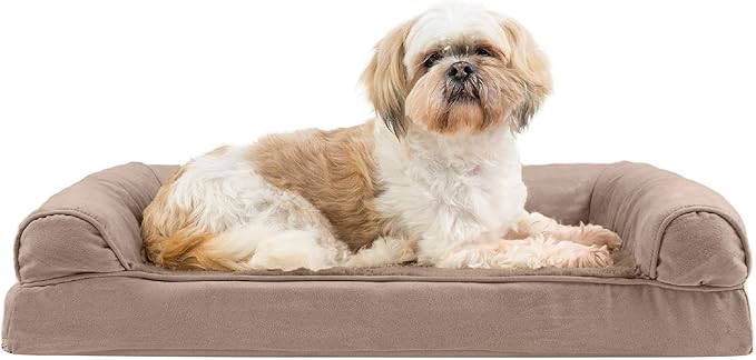 FurHaven Orthopedic Foam Sofa Dog Bed with Washable &amp; Removable Cover - Plush/Suede - Almondine, Dogs Up to 35 lbs - Medium