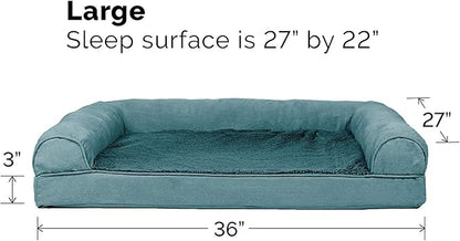 Furhaven Cooling Gel Dog Bed for Large/Medium Dogs w/ Removable Bolsters &amp; Washable Cover, For Dogs Up to 55 lbs - Plush &amp; Suede Sofa, Large