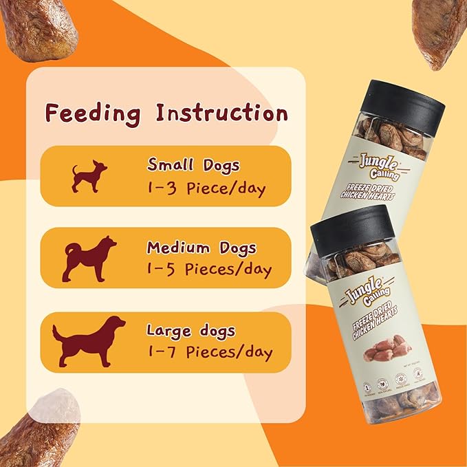 Jungle Calling Freeze Dried Cat &amp; Dog Treats, Freeze Dried Chicken Hearts for Cats &amp; Dogs, High Protein Single Ingredient Chicken Heart Treats, Grain Free Pet Training Treats (Chicken Hearts, 2.3 oz)
