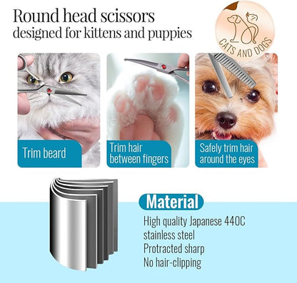 4.5" Dog Grooming Scissors - 3 Pcs Curved &amp; Straight Thinning Shears for Small Dogs &amp; Cats - Japan 440C Stainless Steel