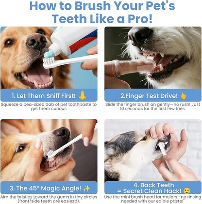 Dog Toothbrush Kit for Small Dogs - Puppy Tooth Brushing Kit with Finger Toothbrush &amp; Soft Bristles, Dental Care Teeth Cleaning Set for Dogs and Cats