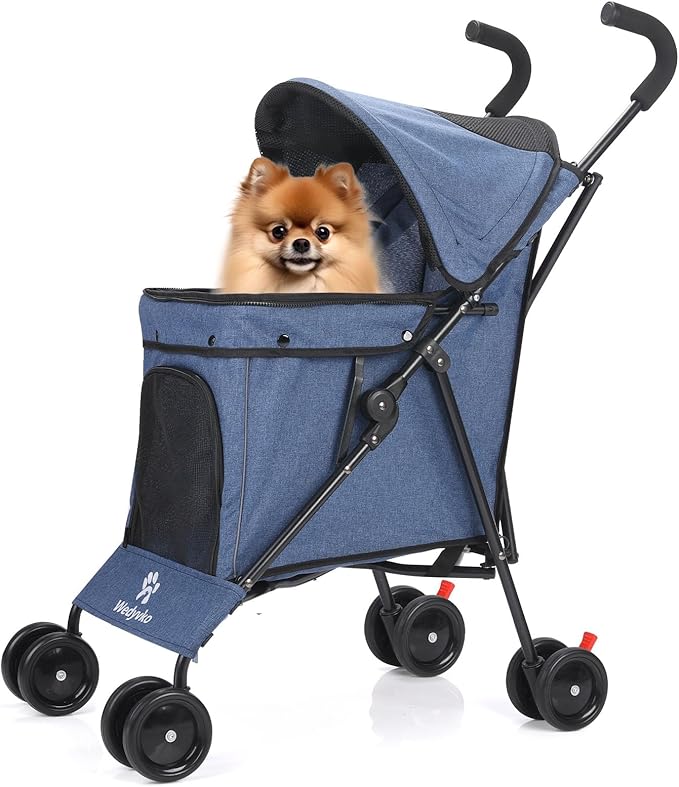 Wedyvko Travel Portable Dog Stroller, Pet Stroller for Small Puppy Dogs &amp; Cats, Up to 33 lbs, Navy Blue
