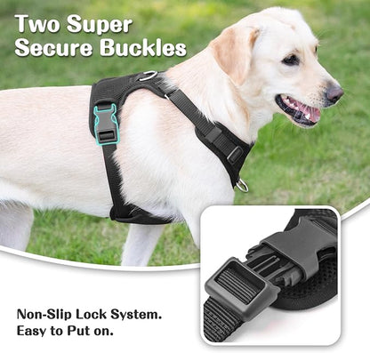 No Pull Dog Harness for Small Medium Large Dogs - Adjustable Two-Layer Mesh Dog Vest with Dual Clip, Escape Proof, Quick Release, Lightweight Breathable Mesh for Walking Hiking (Black,XL)