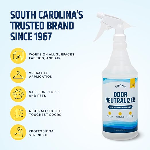 SOCAR - Odor Neutralizer Eliminates odors for Home, Office, Gym, Car. Eliminates Odors from Pets, Cooking, Sports Gear, Urine, Vomit &amp; Unwanted, Strong Odors 32oz Liquid Spray