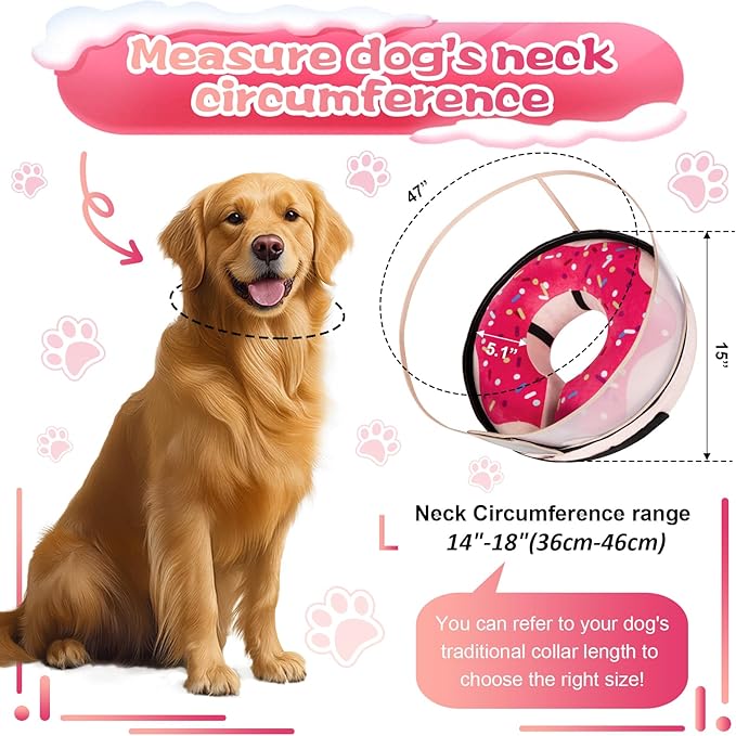 Inflatable Dog Cone Collar with Detachable Enhanced Anti-Licking Shield, Soft Neck Donut Collar for Dogs After Surgery, Adjustable Dog Cone Alternative for Large Medium Small Dogs &amp; Cats