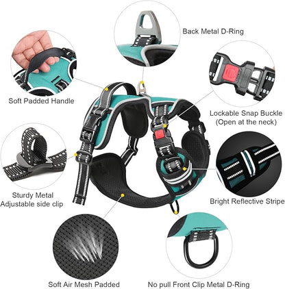 Timos No Pull Dog Harness,NO Need Go Over Dogs Head 3 Snap Buckles Reflective Oxford No Choke Puppy Harness with Front &amp; Back 2 Metal Leash Clips Soft Padded Vest Harnesses for Small Medium Large Dogs
