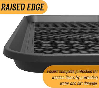 Ottomanson 15” x 30” Multi-Purpose Boot Tray - Waterproof Mat for Shoes, Pet Food, Litter Box, Painting &amp; Planting - 1.2” Raised Edge for Spill Protection