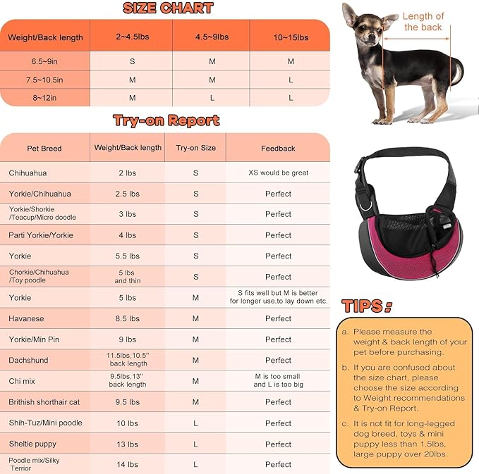 YUDODO Pet Sling Carrier for Small Dogs &amp; Cats – Hands-Free Puppy Carrier with Safety Hook, Large Zipper Pocket, Soft Breathable Mesh, Adjustable Strap &amp; Reflective Strip (Pink 3.0 S)