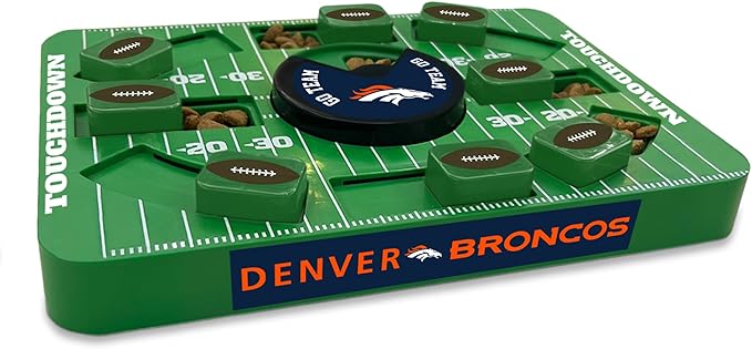 Pets First NFL Denver Broncos Large Puzzle Toy, New Size, Interactive Dog Treat &amp; Slow Feeding Toy