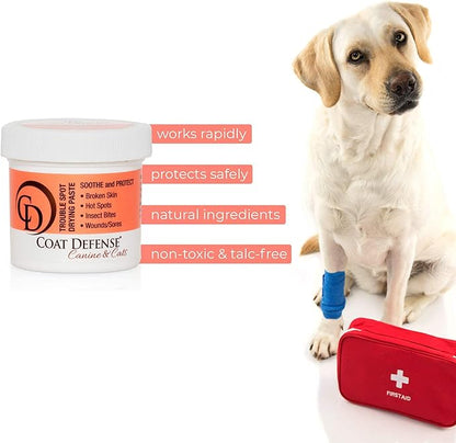 COAT DEFENSE Trouble Spot Drying Paste - Made in USA - 5 Oz Dog &amp; Cat Skin Care, Itchy Skin &amp; Allergies, Alleviates Hot Spots for Dogs &amp; Cats, Insect Bites Relief &amp; Dog Wound Care