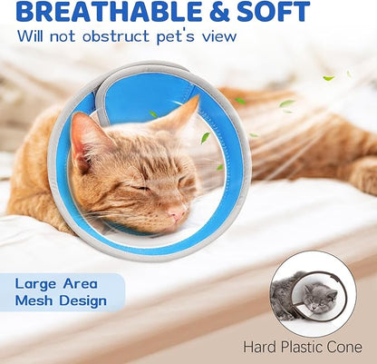 Breathable Air Mesh Cat Cone Collar Soft to Stop Licking, Adjustable, Foldable Lightweight Kitten Cones After Surgery Recovery for Cats &amp; Kittens (Light Blue,M)