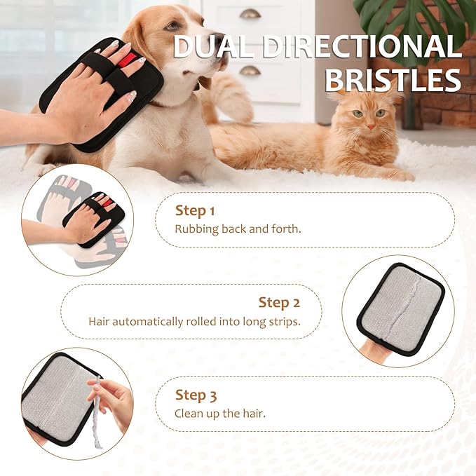 6 Pcs Pet Hair Removal Glove, Electrostatic Pet Hair Remover Gloves, Reusable Cat &amp; Dog Hair Cleaning Gloves, Suitable for Couch, Furniture, Blankets, Curtain, Car Seat