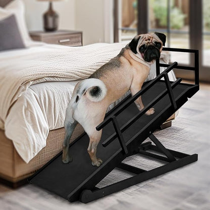 Dog Ramp, 5 Level Adjustable Wooden Folding Pet Ramp for Middle Bed, Couch,SUV-High Traction, Portable Paw Ramps for Small &amp; Large Old Dogs &amp; Cats - Furniture Quality