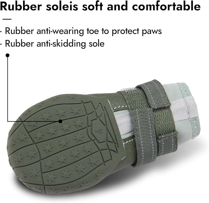 Dog Shoes, Waterproof Dog Boots &amp; Paw Protectors with Anti-Slip Sole, 4pcs/Set Pet Dog Booties, Reflective Dog Shoes for Small Medium Large, Winter Snowy Summer Hot Pavement (Green, 8