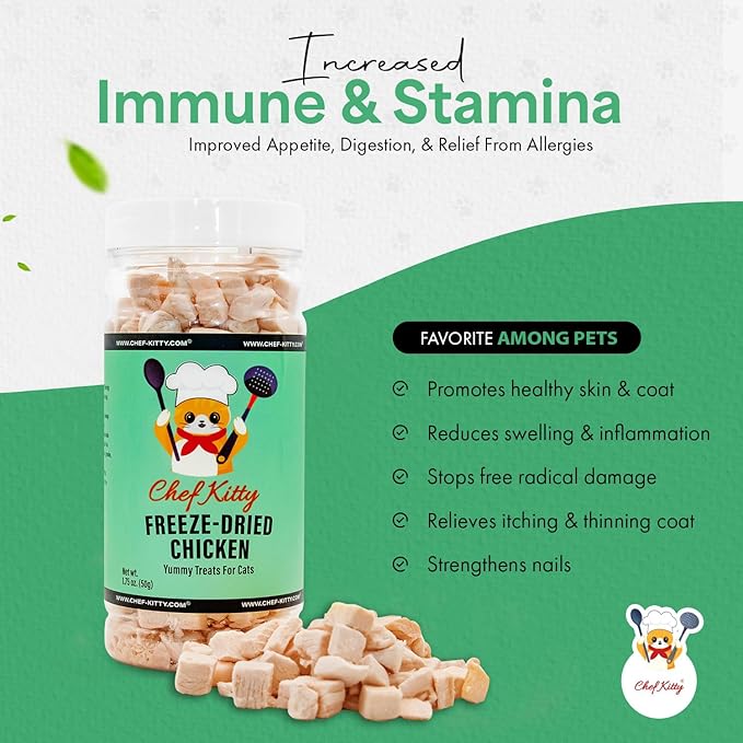 Freeze-Dried Chicken Treats for Cats &amp; Dogs – 100% Human Grade, Single Ingredient, High-Protein, Healthy Snack – No Additives or Preservatives – 1.7oz - Inspected &amp; Tested in USA