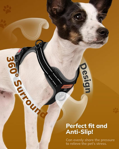 MIDOG No-Pull Dog Harness | Adjustable &amp; Reflective Pet Harness Leash Set for Small Medium Large Dogs Walking, Training| No Choke, Front Clip, Soft Padded Vest with Easy Control Handle - Black, M