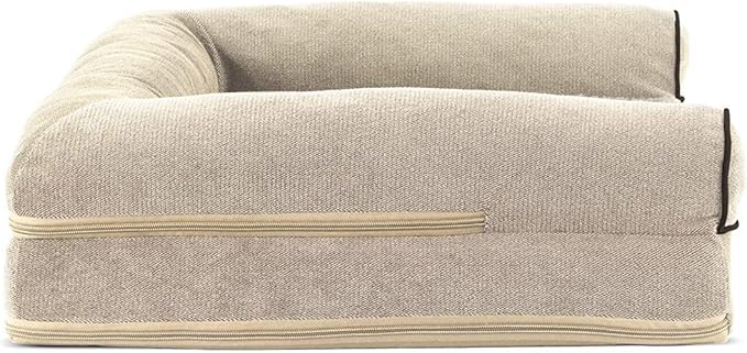 Furhaven Cooling Gel Dog Bed for Medium/Small Dogs w/ Removable Bolsters &amp; Washable Cover, For Dogs Up to 35 lbs - Sherpa &amp; Chenille Sofa - Cream, Medium
