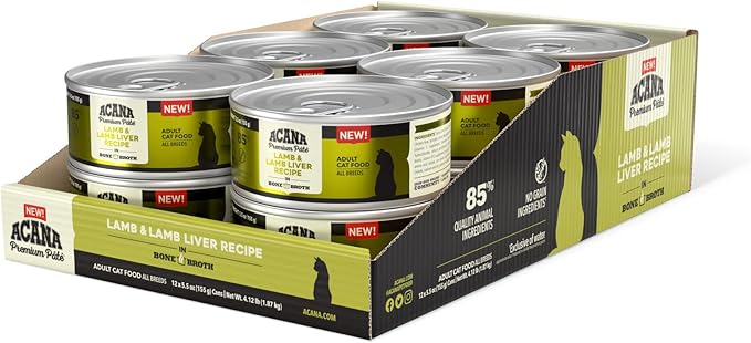 ACANA PREMIUM PATE Wet Cat Food, Lamb &amp; Lamb Liver Recipe in Beef Bone Broth, 5.5oz (Case of 12)