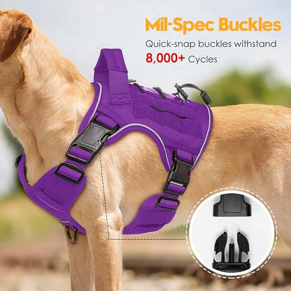 Heavy-Duty Tactical Dog Harness for Large Dogs, No Pull Adjustable Reflective Pet Vest with Molle System, K9 Military-Grade Control for Service Training, Outdoor &amp; 10+ Breeds, Purple, Small