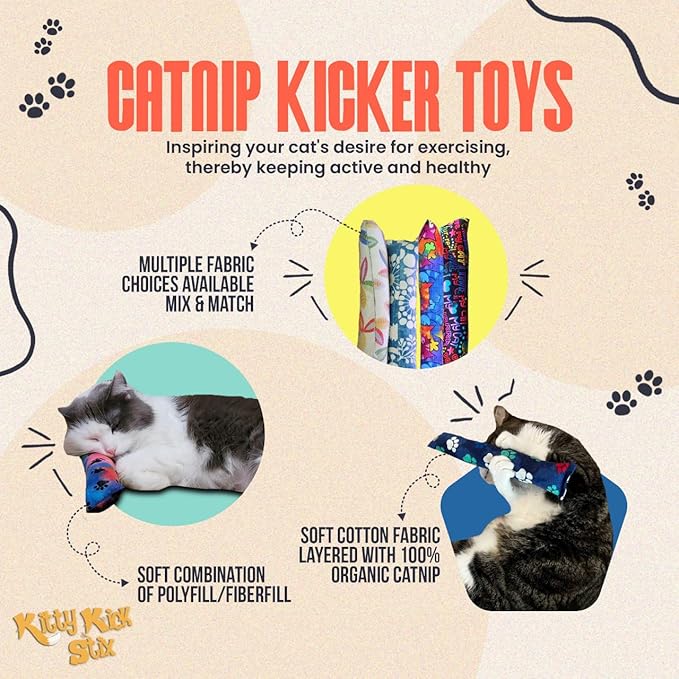 Kitty Kick Stix 15" Original Catnip Kicker Toy (Set of 2), Handmade in USA by Cat Lovers, Interactive Natural Cat &amp; Kitten Toy, Packed with 100% Potent Catnip for All Breeds (Happy Cats)