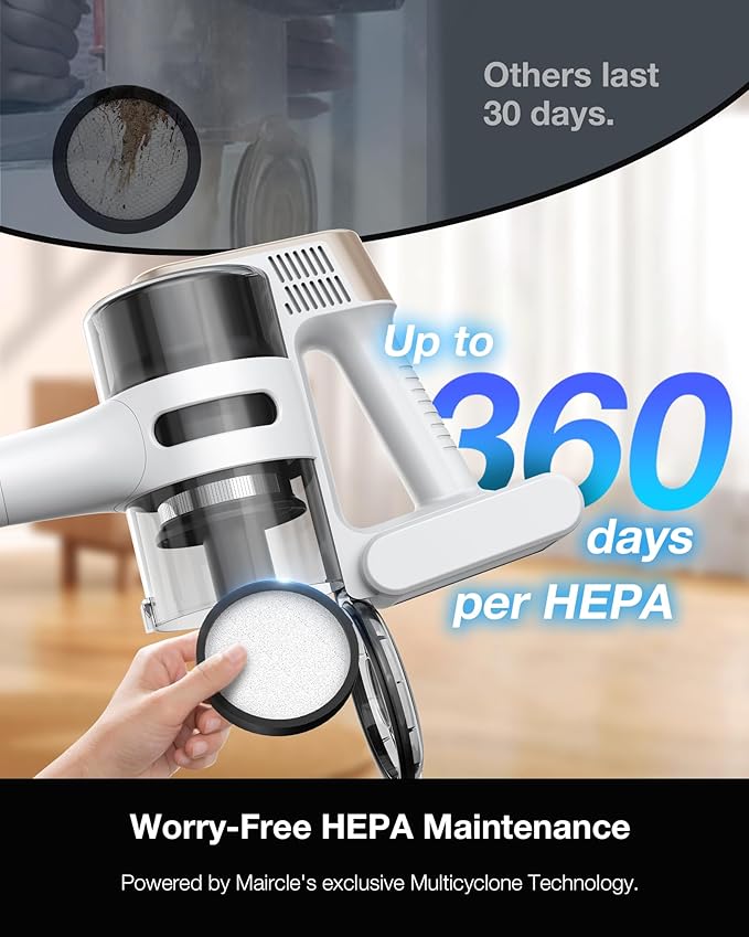 Cordless Stick Vacuum Cleaner for Home, Lightweight Rechargeable Vacuum with 55min Runtime, Powerful Suction, Green LED Headlight, 9-in-1 Pet Hair Carpet &amp; Hardwood Floor Cleaner