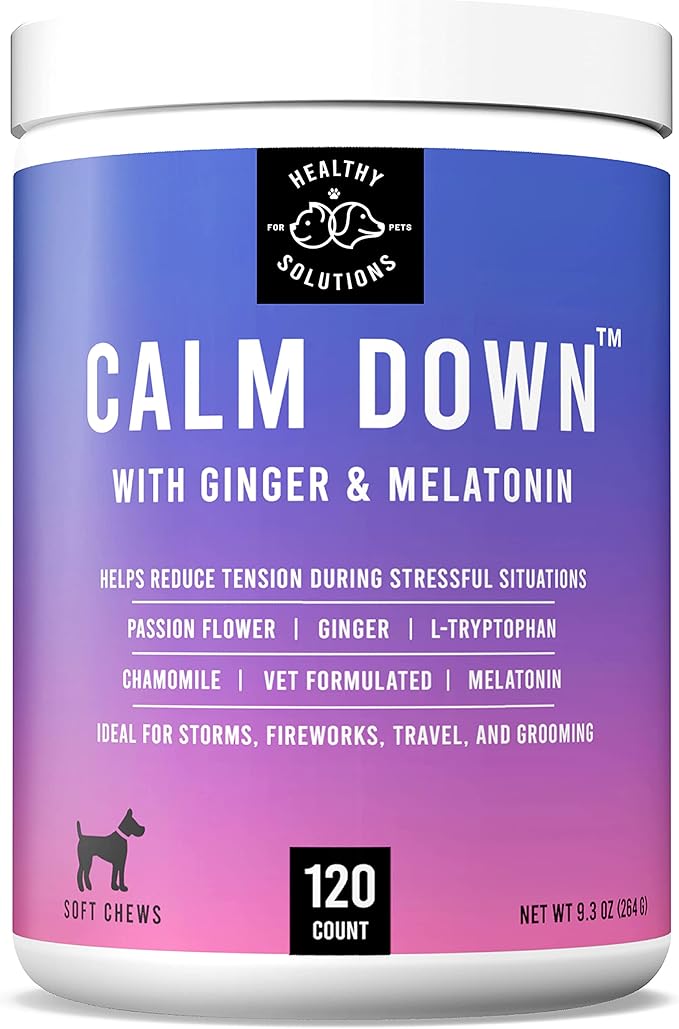 Calming Chews for Dogs - Dog Calming Treats for Anxiety &amp; Stress Relief with Melatonin and Ginger - Aid with Storms, Grooming, Fireworks, Separation, Travel, Motion Sickness, &amp; Sleep - 120 Chews