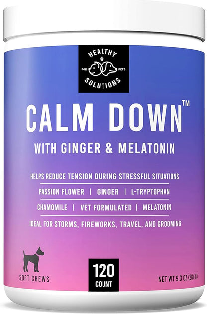 Calming Chews for Dogs - Dog Calming Treats for Anxiety &amp; Stress Relief with Melatonin and Ginger - Aid with Storms, Grooming, Fireworks, Separation, Travel, Motion Sickness, &amp; Sleep - 120 Chews