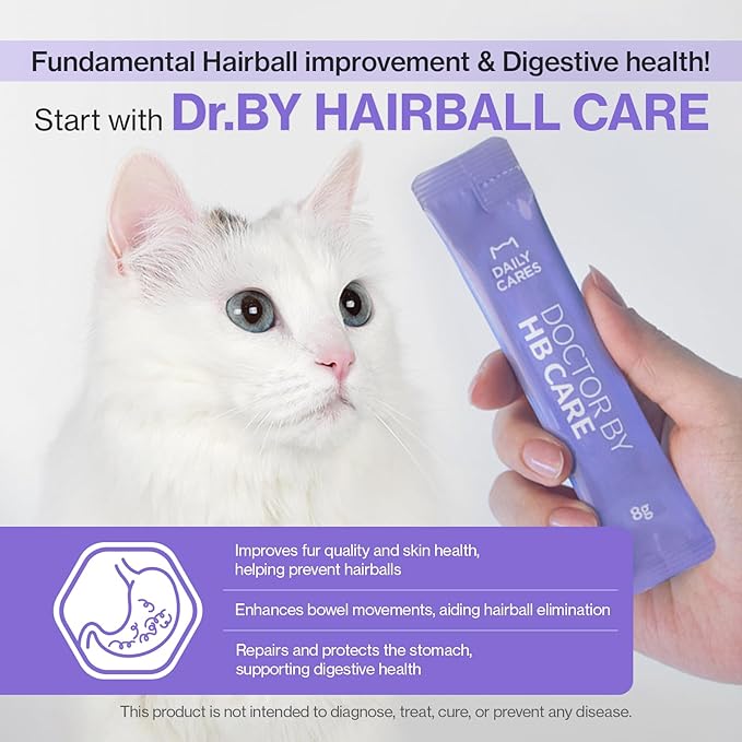 Dr.by HB Care Hairball Supplement for Cats– Hairball Relief Furball Control Remedy &amp; Digestive Support Supplements with Omega-3, Chitosan-30 Individuallly Packaged (1 Pack, 30 Count)