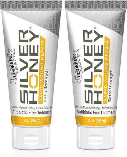 Absorbine Silver Honey Rapid Wound Repair Ointment Twin Pack 2oz Tubes, Manuka Honey &amp; MicroSilver BG