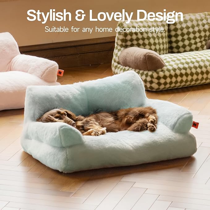 MEWOOFUN Cat Bed for Indoor Cats, Washable Dog Beds for Small Dogs &amp; Cats, Fluffy Cat Couch with Non-Slip Bottom (Blue, 26.0" L x 19.0" W x 13.0" Th)
