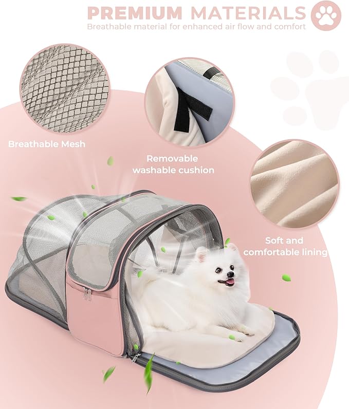 Expandable Pet Carrier Backpack, Cat Carrier Backpacks with Breathable Mesh for Cats Small Dogs Puppies Up to 25 Lbs Airline Approved Waterproof Travel Carrier with Safety Buckle for Hiking &amp; Flights