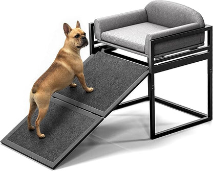 Pet Stairs Ramp Doggie Stairs with Seat,Extra Wide Seat Mate Chair Ramps Puppy for High Bed Couch Office,Non Slip Dachshunds Ladder,Pet Step for Small Dogs,Cat Ladder Grey(Hold Up to 100 lbs)