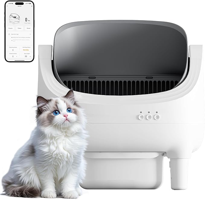 Greesum Automatic Self-Cleaning Litter Box for Cats - Open-Top Design, Easy Odor Control, Smart APP Control, 15L Large Waste Bin, Includes Trash Bags &amp; Mat (Grey)