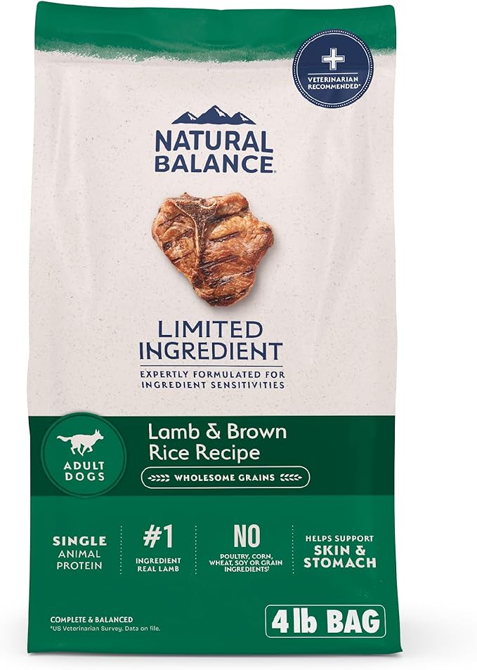 Natural Balance Limited Ingredient Adult Dry Dog Food with Healthy Grains, Lamb &amp; Brown Rice Recipe, 4 Pound (Pack of 1)