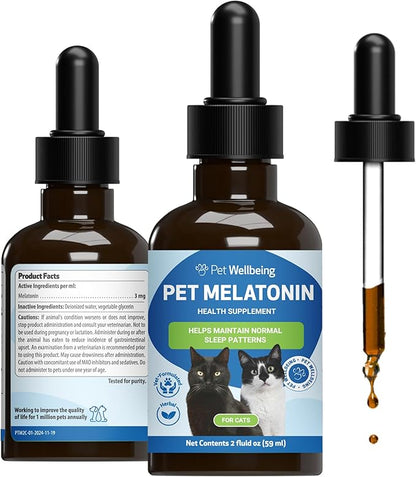 Pet Wellbeing Pet Melatonin for Cats - Supports Adrenal &amp; Thyroid Health, Cortisol Balance, Helps Maintain Normal Sleep Patterns - Veterinarian-Formulated Liquid Supplement 2 fl oz (59 ml)