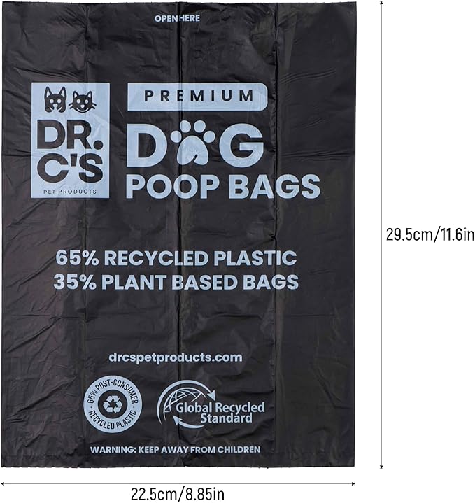 Certified 65% PCR (Post Consumer Recycled) Plastic and 35% Plant Based Dog Poop Bags - Dr. C&
