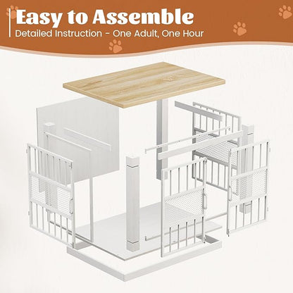 VOPEAK 27.5" Dog Crate Furniture, Chew Resistant Dog Crate for Small Dogs Puppy, Heavy Duty Dog Crates Dog Kennel Cage Indoor with Double Doors, Wooden End Table for Bedroom Living Room, White