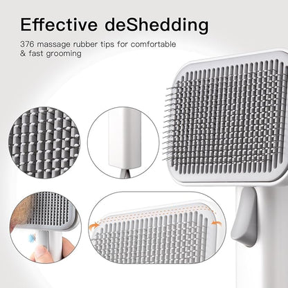 Self Cleaning Slicker Dog Cat Brush for Shedding - Deshedding Tool with Max Massage Tips, Grooming Brush for Short Medium Haired Cats &amp; Dogs (White)