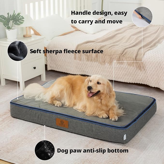 Orthopedic Memory Foam XXL Dog Bed - 6" Thick Beds for Extra Large Sized Dog - Waterproof Removable Washable Cover &amp; Wrap-Around Zipper - Ultimate Comfort &amp; Easy Maintenance, Dary Grey