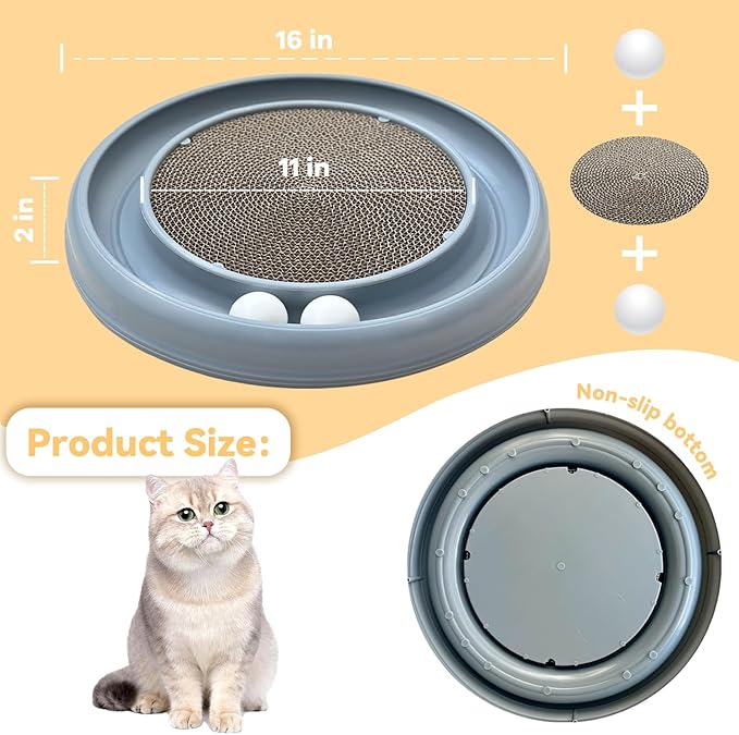 Interactive Cat Ball Track Toy for Indoor Cats, Cat Scratching Board &amp; Exercise Set for Bored Indoor Adult and Kitten Mental &amp; Physical Stimulation, with Spare Ball to Prevent Loss (Grey)
