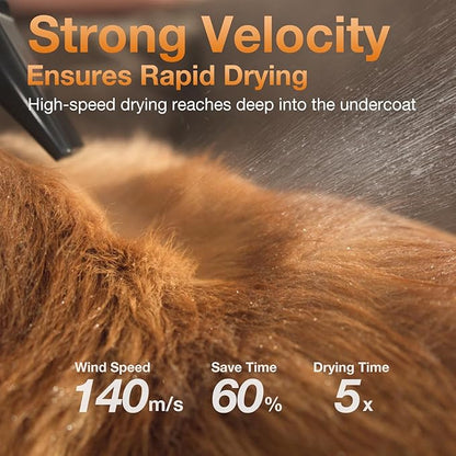 Dog Blow Dryer - Ultra-Quiet 40dB Cat Mode, 3-in-1 Nozzles &amp; Adjustable Speed/Temp, Negative Ion Technology, BLDC Motor for Fast Drying, Portable &amp; All-in-One Storage for Dogs &amp; Cats