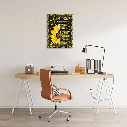 Christian Sunflower Bathroom Pictures Wall Art, Bible Verse Bathroom Wall Decor for Bedroom Office Wall Decorations for Bathroom Living Room Painting Artwork Modern Poster Prints 16"L x 12"W