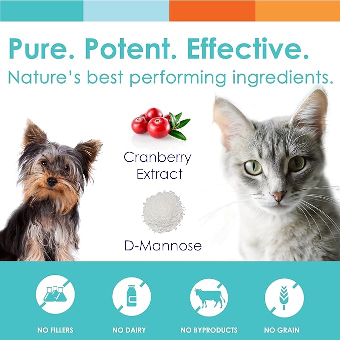 UTRIN - Urinary Support for Cats &amp; Dogs - Dual-Action Cranberry &amp; D-Mannose - for Natural Bladder Health, Incontinence, and Recurring UTI, 60 Servings