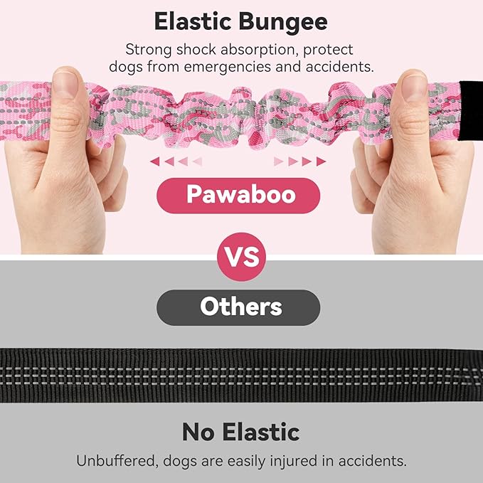 Pawaboo 2Pack Dog Seatbelt for Car, Dog Car Seat Belt Bungee, Dogs Tether for Cars with Buckle &amp; Hook Latch, Adjustable Reflective Dogs Cars Harness Leash with 360° Lockable Buckle, Pink Camouflage