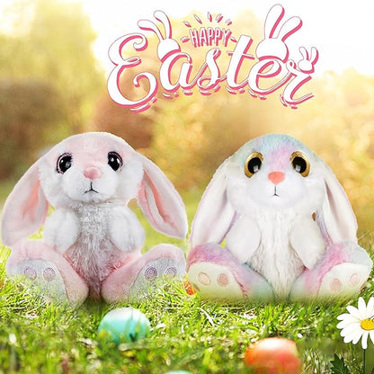 My OLi Bunny Stuffed Animal Pack of 2 Plush Rabbit 7in Stuffed Bunny with Floppy Ear Bedtime Friend Soft Toy Gifts for Girls Boys Kids, Pink &amp; Rainbow