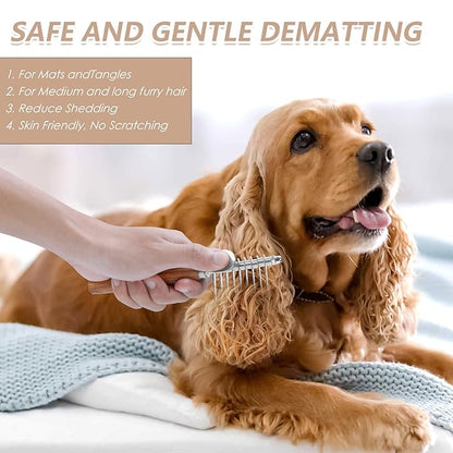 Long Pin Dog Slicker Brush for Poodles, Golden Doodles &amp; Cats - 3-Piece Grooming Kit with Dematting Comb and Pet Comb, Large Wooden Handle Deshedding Tools for Thick Hair Mats Removal