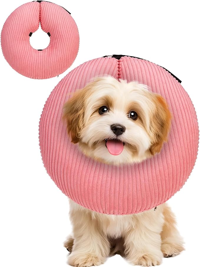 BINGPET Inflatable Dog Cone Collar Alternative After Surgery,Soft Recovery Cone for Dogs to Stop Licking,Protective Neck Donut E Collar Adjustable for Small Medium Large Dogs &amp; Cats(Pink,S)